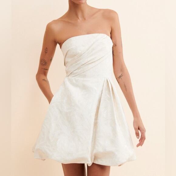 ML Monique Lhuillier x BHLDN Women’s Mallory Jaquard White Strapless Mini Dress - Picture 14 of 14